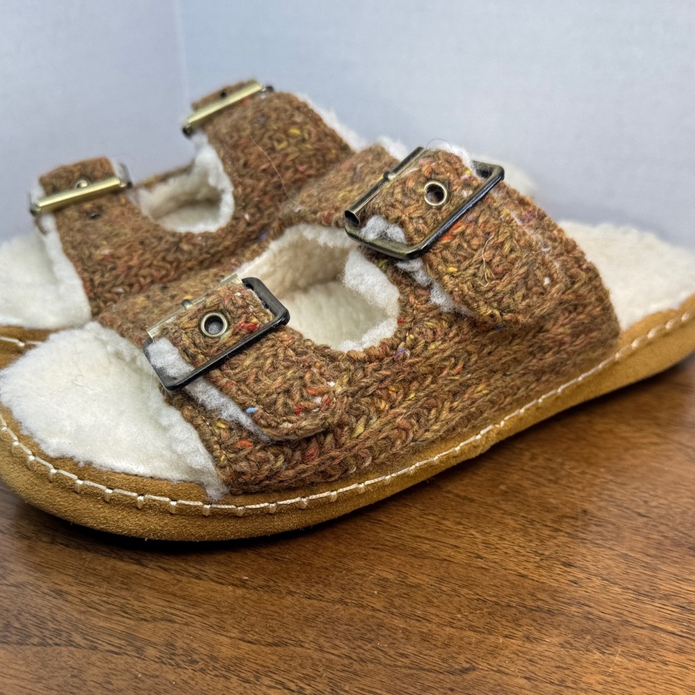 Acorn Womens Camden Sweater Double Buckle Fuzzy Cozy Slide Slippers, sz 5-6
